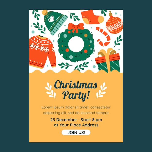 Gratis vector platte kerstfeest poster sjabloon