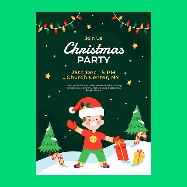 Gratis vector platte kerstfeest poster sjabloon