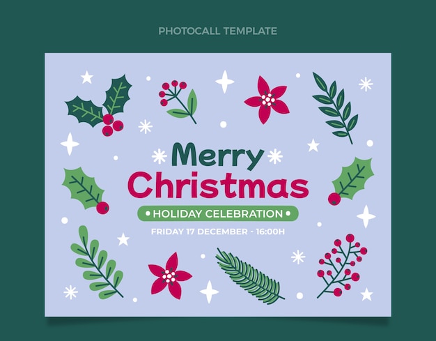 Gratis vector platte kerstfotocall-sjabloon