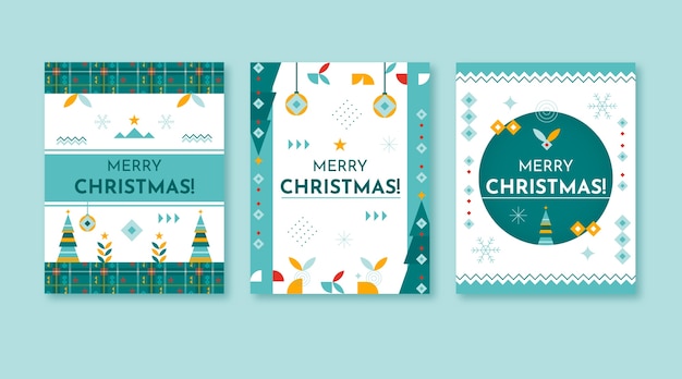 Gratis vector platte kerstkaarten set