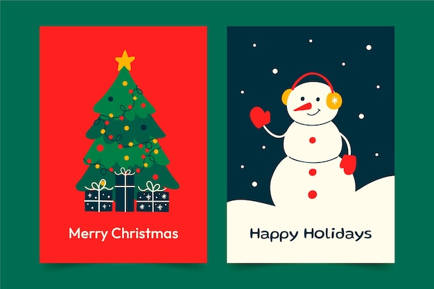 Gratis vector platte kerstkaarten set