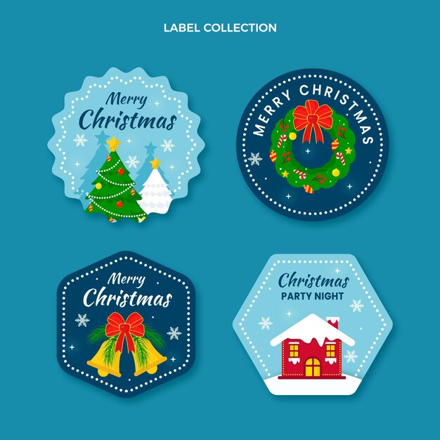 Gratis vector platte kerstlabels collectie