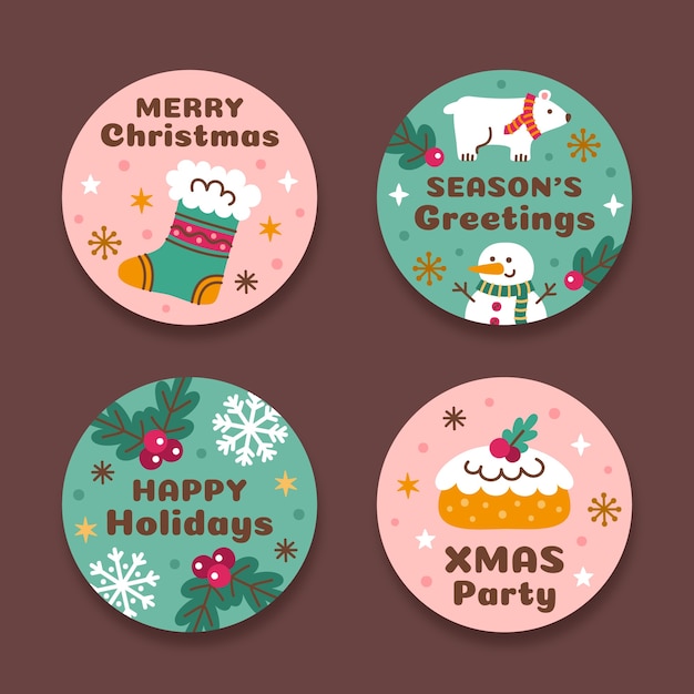 Gratis vector platte kerstlabels collectie