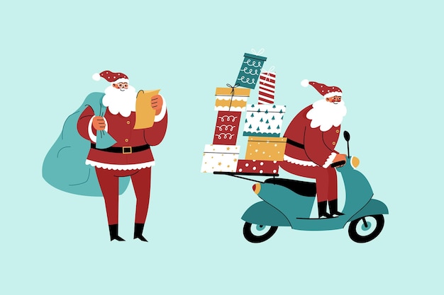 Gratis vector platte kerstman karakters collectie