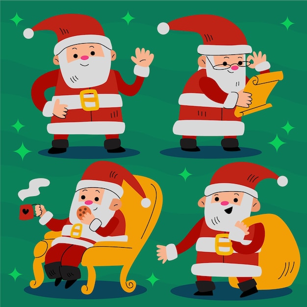 Gratis vector platte kerstman karakters collectie