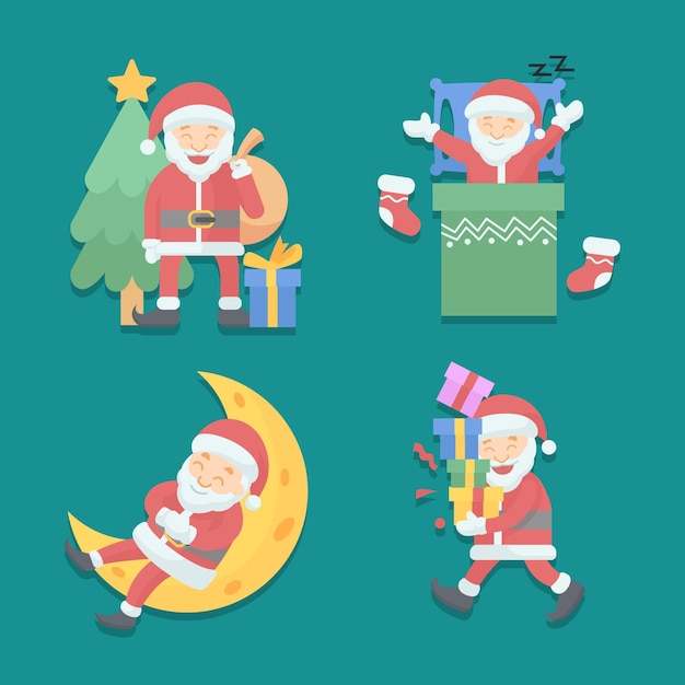 Gratis vector platte kerstman karakters collectie