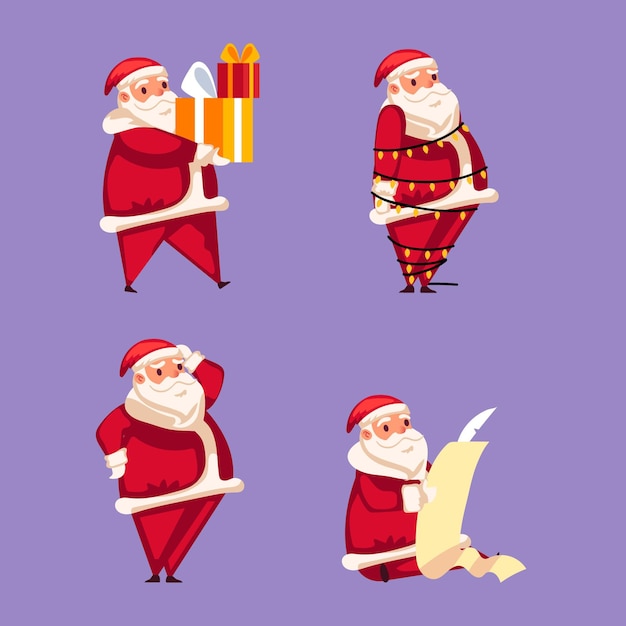 Gratis vector platte kerstman karakterverzameling