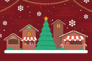 Gratis vector platte kerstmarkt illustratie