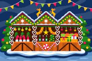 Gratis vector platte kerstmarkt illustratie