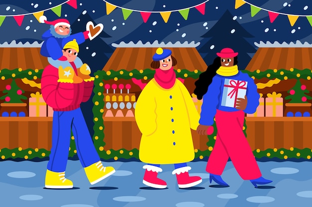 Platte kerstmarkt illustratie