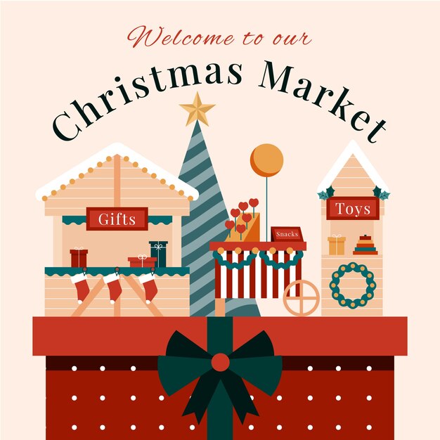 Platte kerstmarkt illustratie