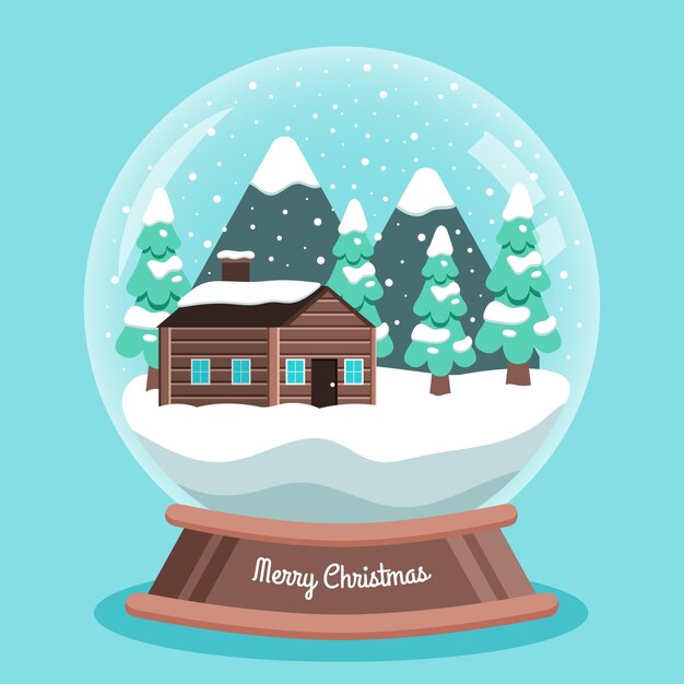 Platte Kerstmissneeuwbalbol Met Huis
