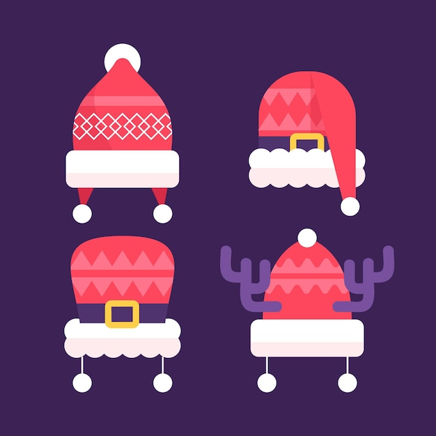 Gratis vector platte kerstmuts collectie