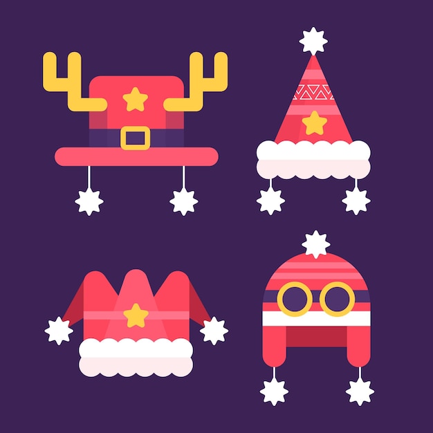 Gratis vector platte kerstmuts collectie