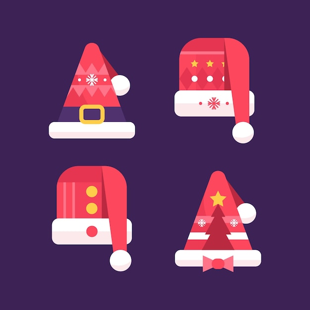 Gratis vector platte kerstmuts collectie