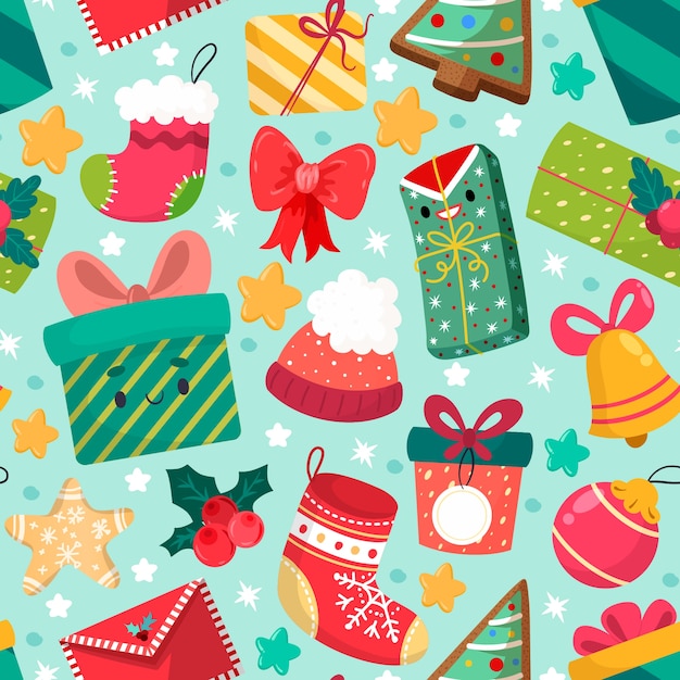 Gratis vector platte kerstpatroonontwerp