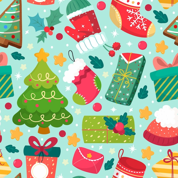 Gratis vector platte kerstpatroonontwerp