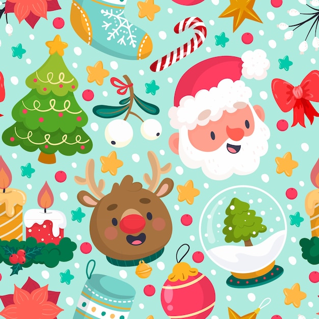 Gratis vector platte kerstpatroonontwerp