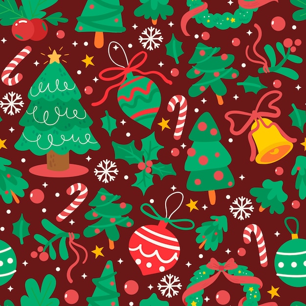 Gratis vector platte kerstpatroonontwerp