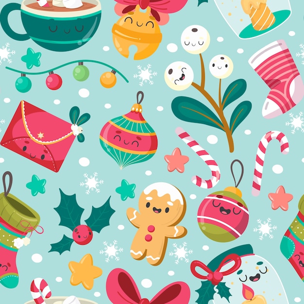 Gratis vector platte kerstpatroonontwerp