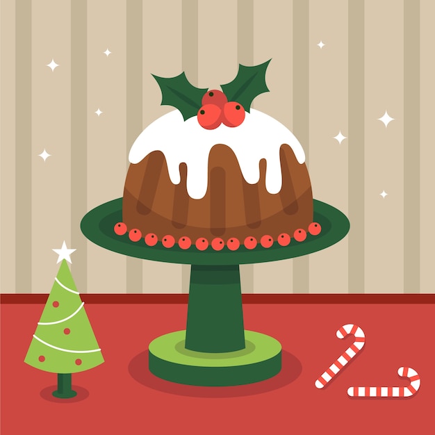 Gratis vector platte kerstpudding illustratie