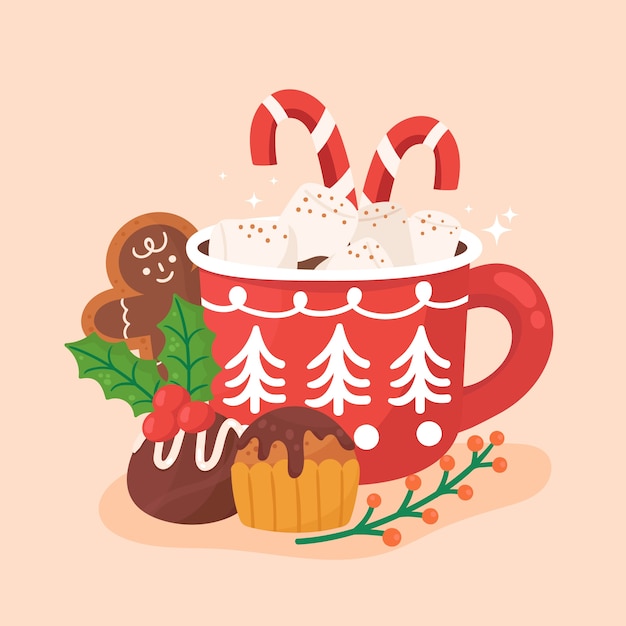 Gratis vector platte kerstseizoen chocolaatjes collectie