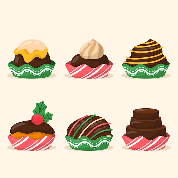 Gratis vector platte kerstseizoen chocolaatjes collectie