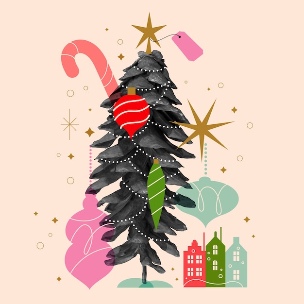 Platte kerstseizoen collage illustratie