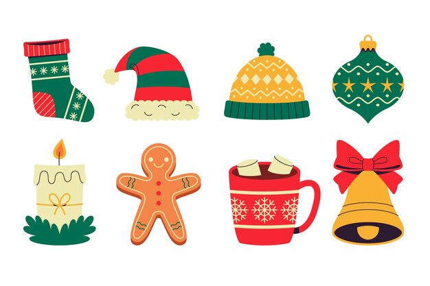 Platte kerstseizoen elementen collectie