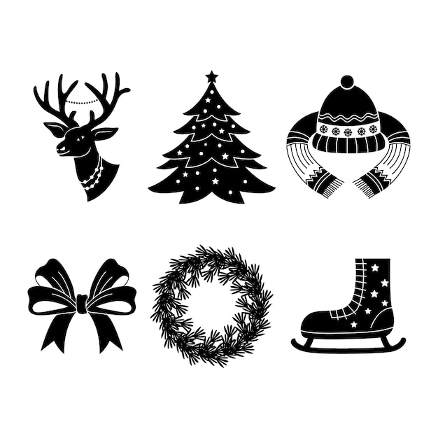 Gratis vector platte kerstseizoen elementen silhouet