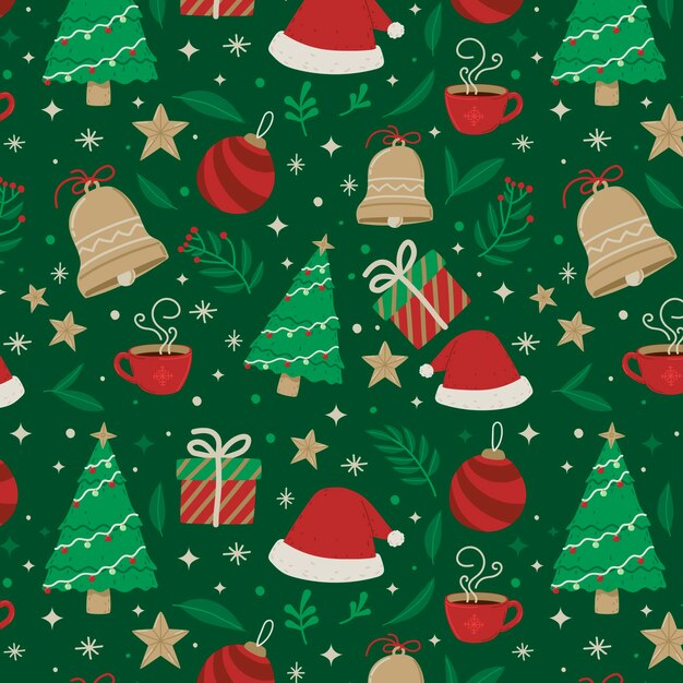 Platte kerstseizoen patroon ontwerp