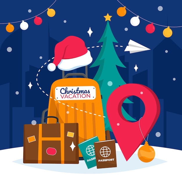 Gratis vector platte kerstseizoen reisillustratie