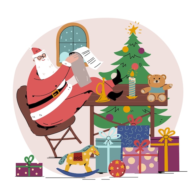 Gratis vector platte kerstseizoen santa workshop illustratie