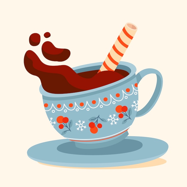 Platte kerstseizoen warme chocolademelk illustratie