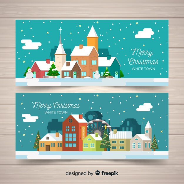 Platte kerststad banners