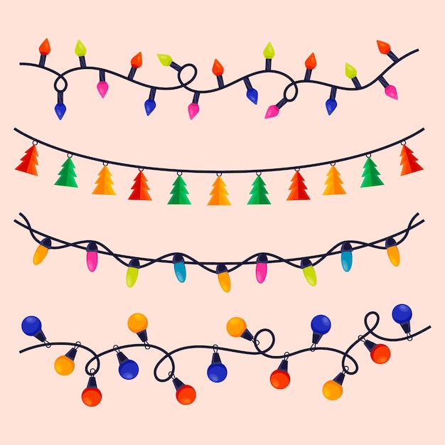 Gratis vector platte kerstverlichting collectie