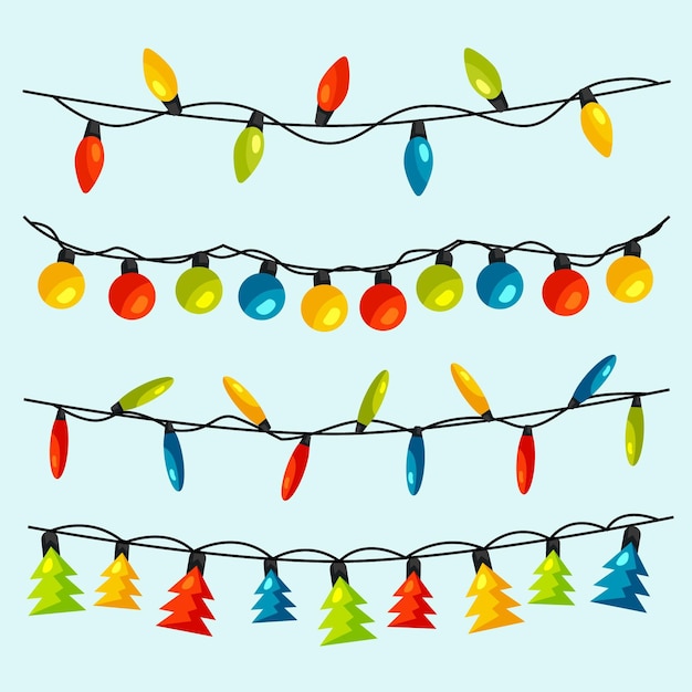 Gratis vector platte kerstverlichting collectie