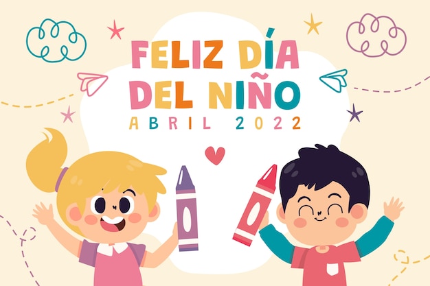 Platte kinderdag achtergrond in het Spaans