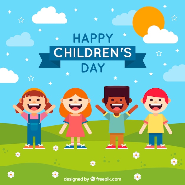 Gratis vector platte kinderdag achtergrond