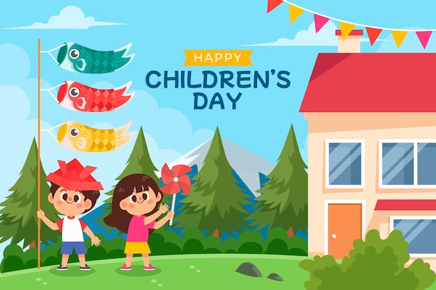 Gratis vector platte kinderdag illustratie