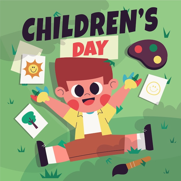 Gratis vector platte kinderdag illustratie