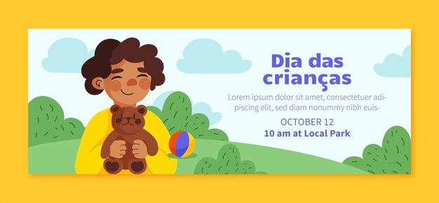 Gratis vector platte kinderdag sociale media voorbladsjabloon