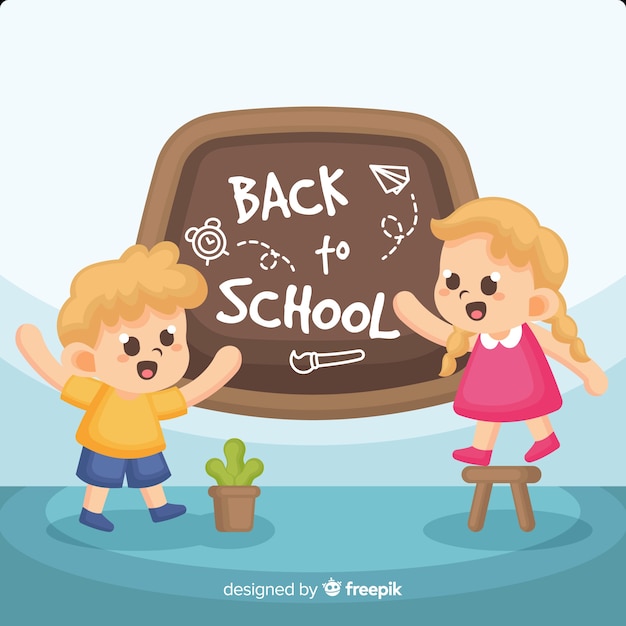 Gratis vector platte kinderen terug naar school achtergrond