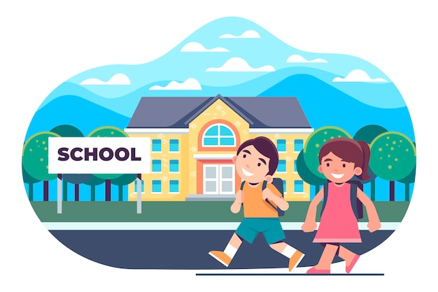 Gratis vector platte kinderen terug naar school concept