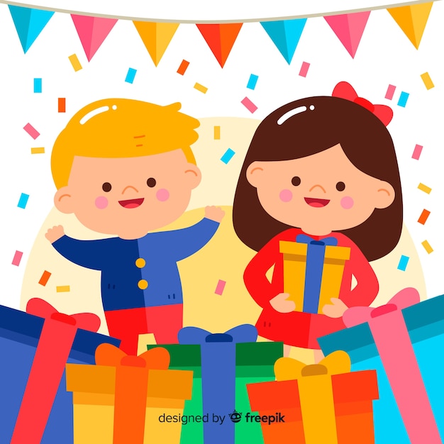 Gratis vector platte kinderen verjaardag achtergrond