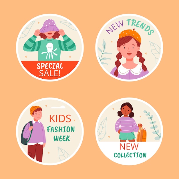 Gratis vector platte kinderlabels collectie