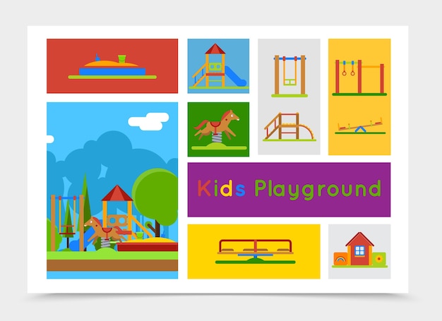 Gratis vector platte kinderspeeltuin samenstelling