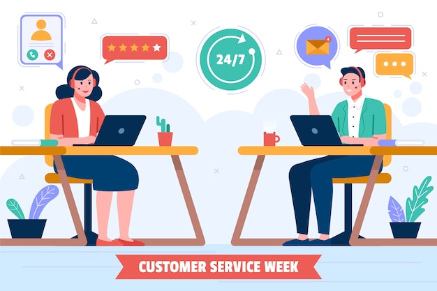 Gratis vector platte klantenservice week illustratie