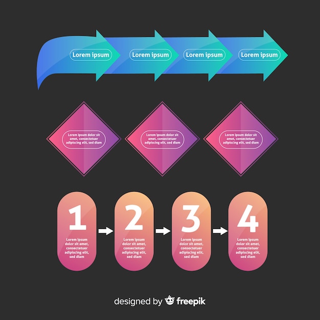 Platte kleurovergang infographic met stappen