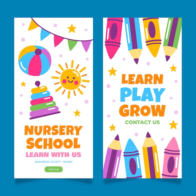 Gratis vector platte kleuterschool verticale banners set